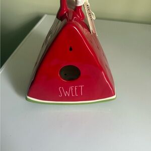 Rae Dunn Red Ceramic 'Sweet' Birdhouse with Green Trim